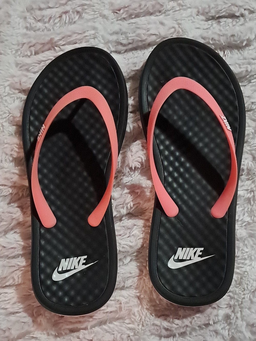 Nike Black Flip-Flops with Coral Pink Straps
